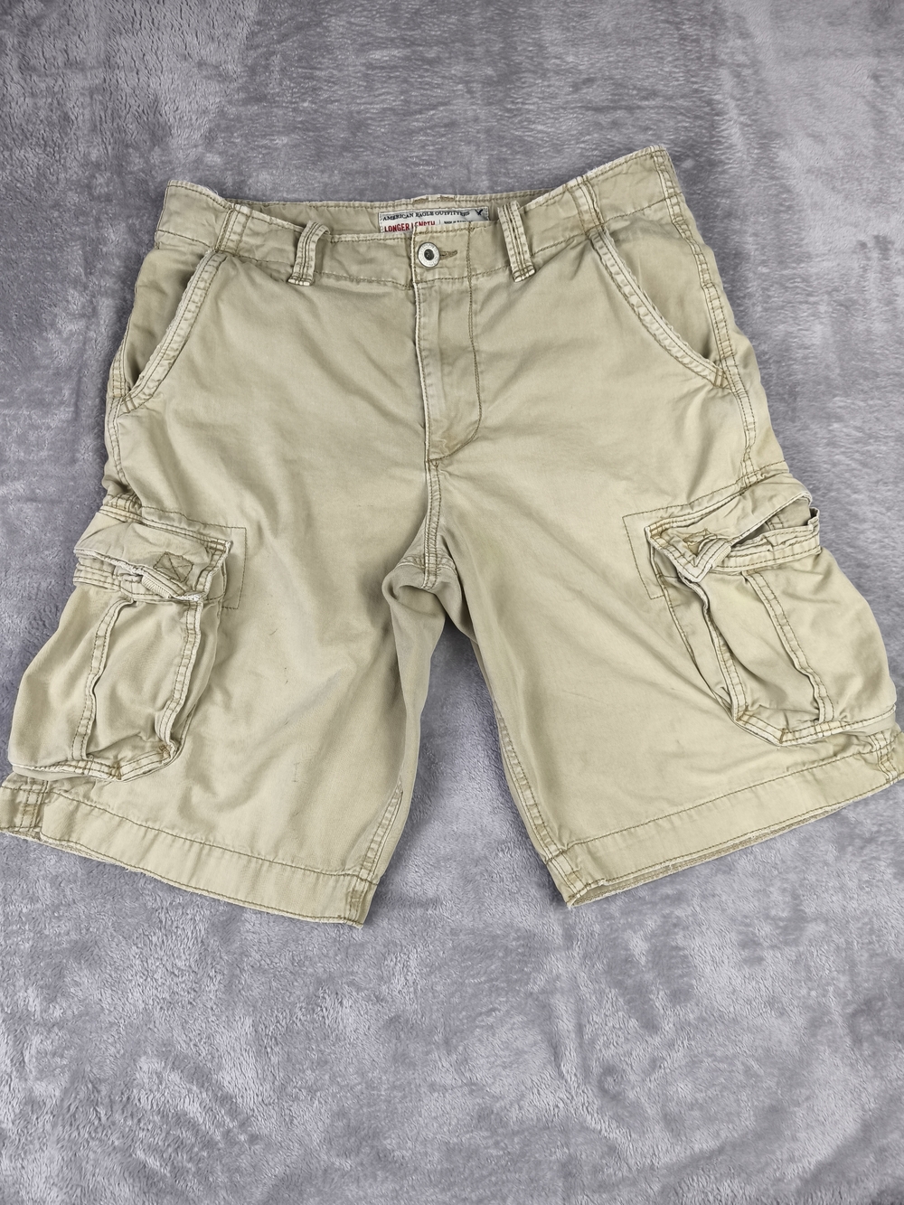 American Eagle Cargo Shorts Mens 34 Khaki Longer Length Classic Utility